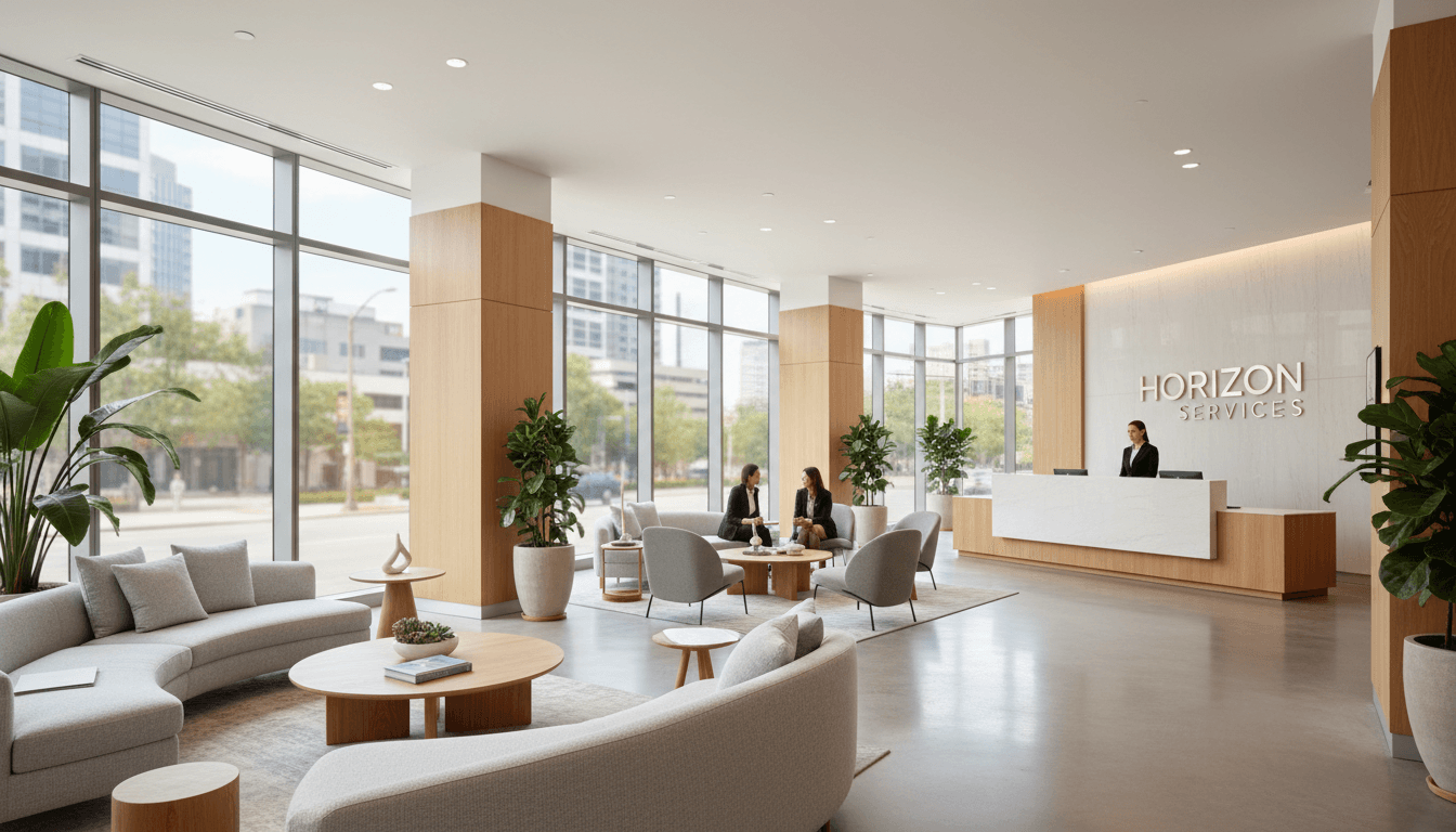 Bright and welcoming office lobby reception area