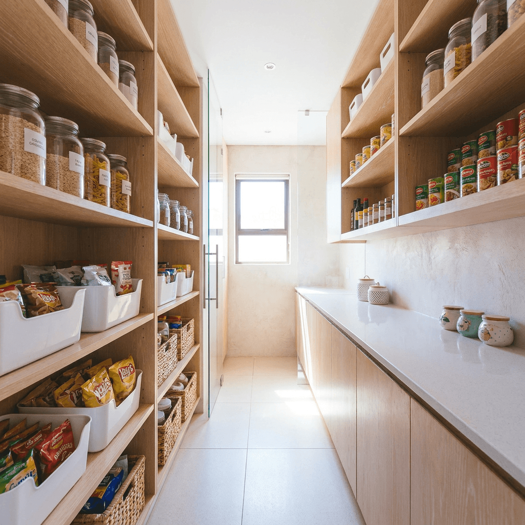 Open cabinet with clean shelves